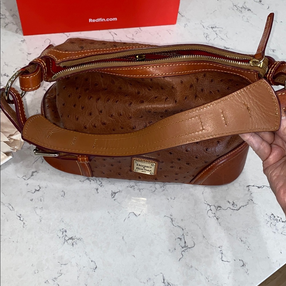 Dooney & Bourke Ostrich-Embossed Tan Shoulder Bag - Picture 11 of 14